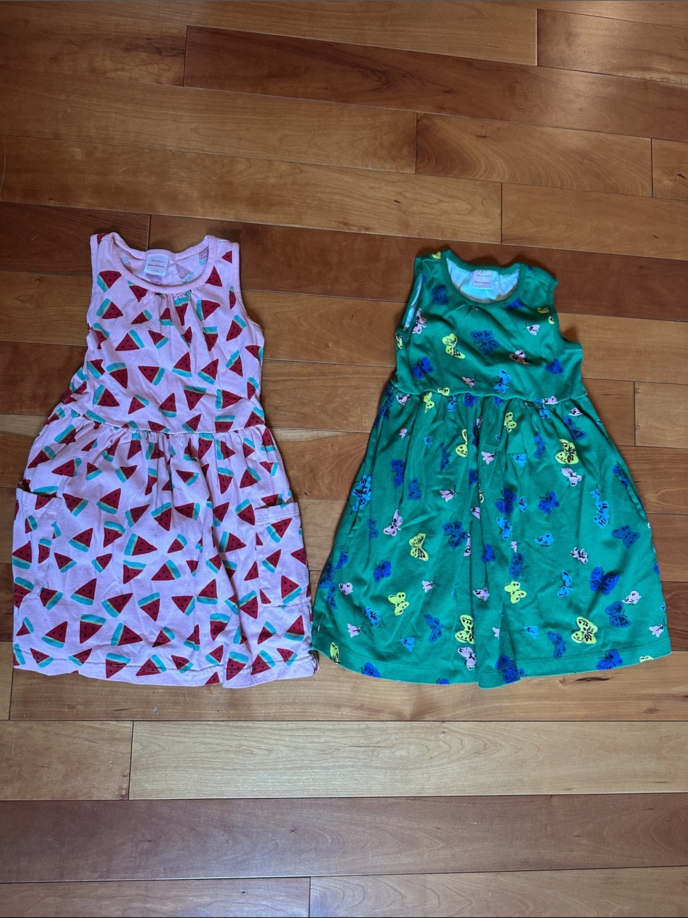 Hanna Andersson Pink Watermelon Print Tank Dress & Green Butterfly Print Dress